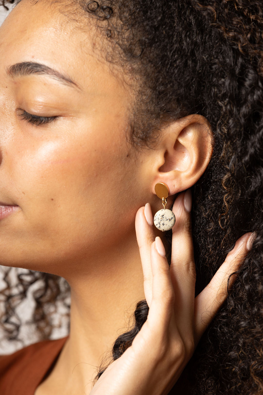 gold oval + spotted jasper earrings - Earrings - VUE by SEK