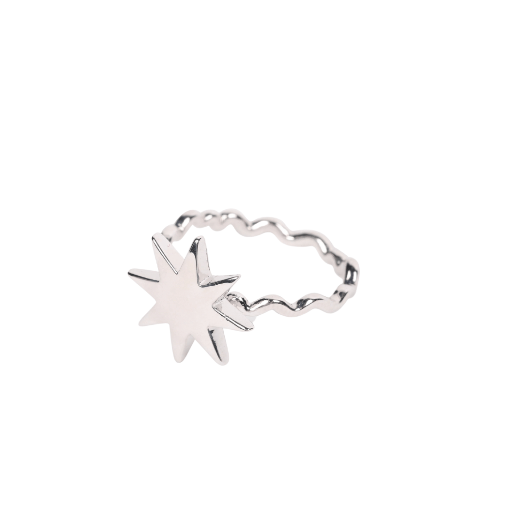 rhodium star wave ring