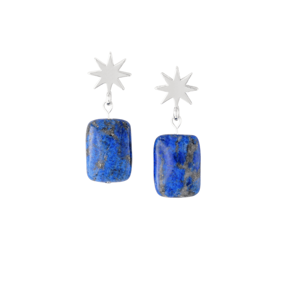 rhodium star + denim lapis earrings - Earrings - VUE by SEK