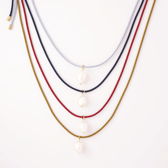 pearl + light blue cord necklace - Necklaces - VUE by SEK