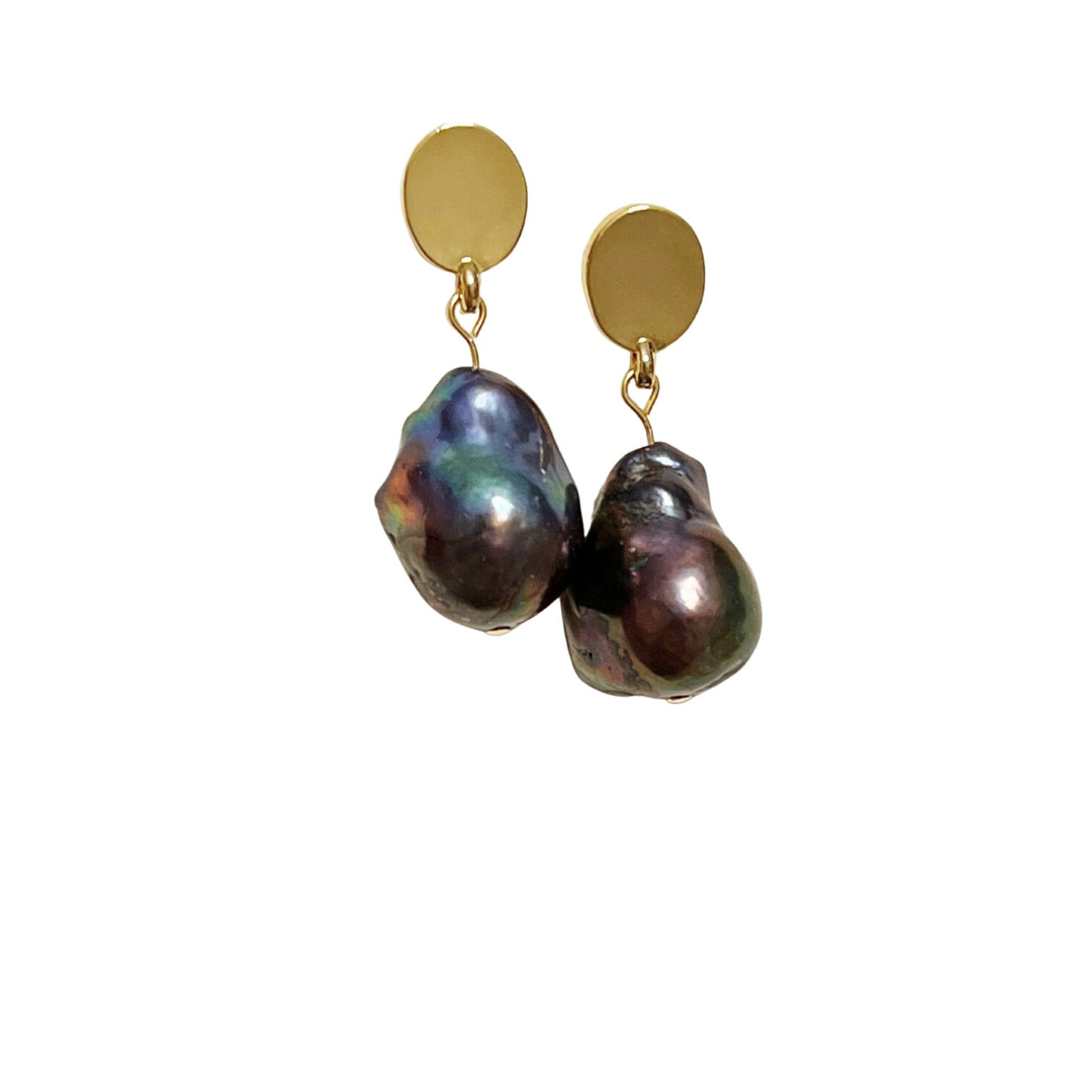 gold oval + peacock pearl earrings - gold oval + peacock pearl earrings - VUE by SEK