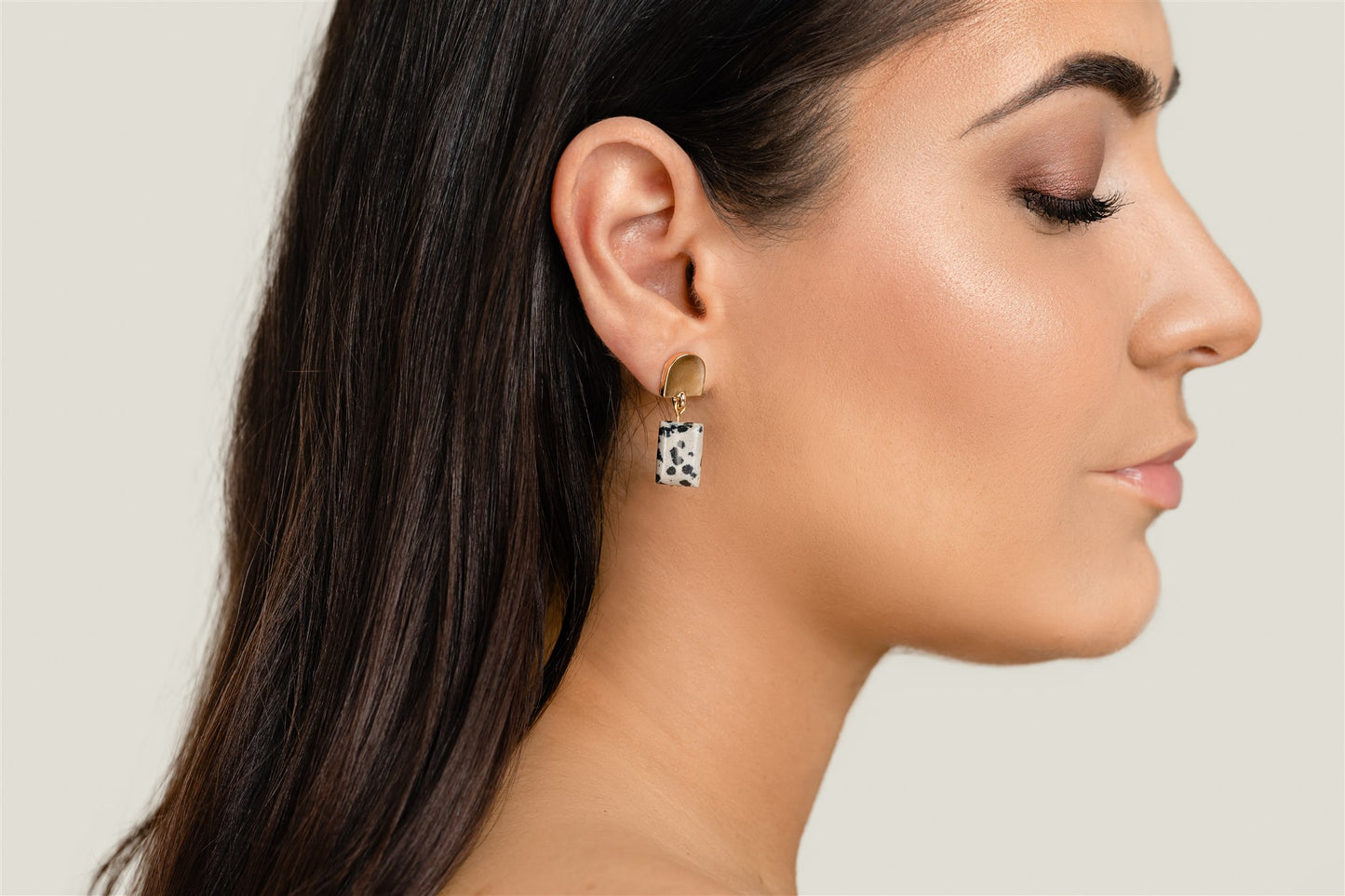 gold dome + dalmatian jasper earrings - gold dome + dalmatian jasper earrings - VUE by SEK