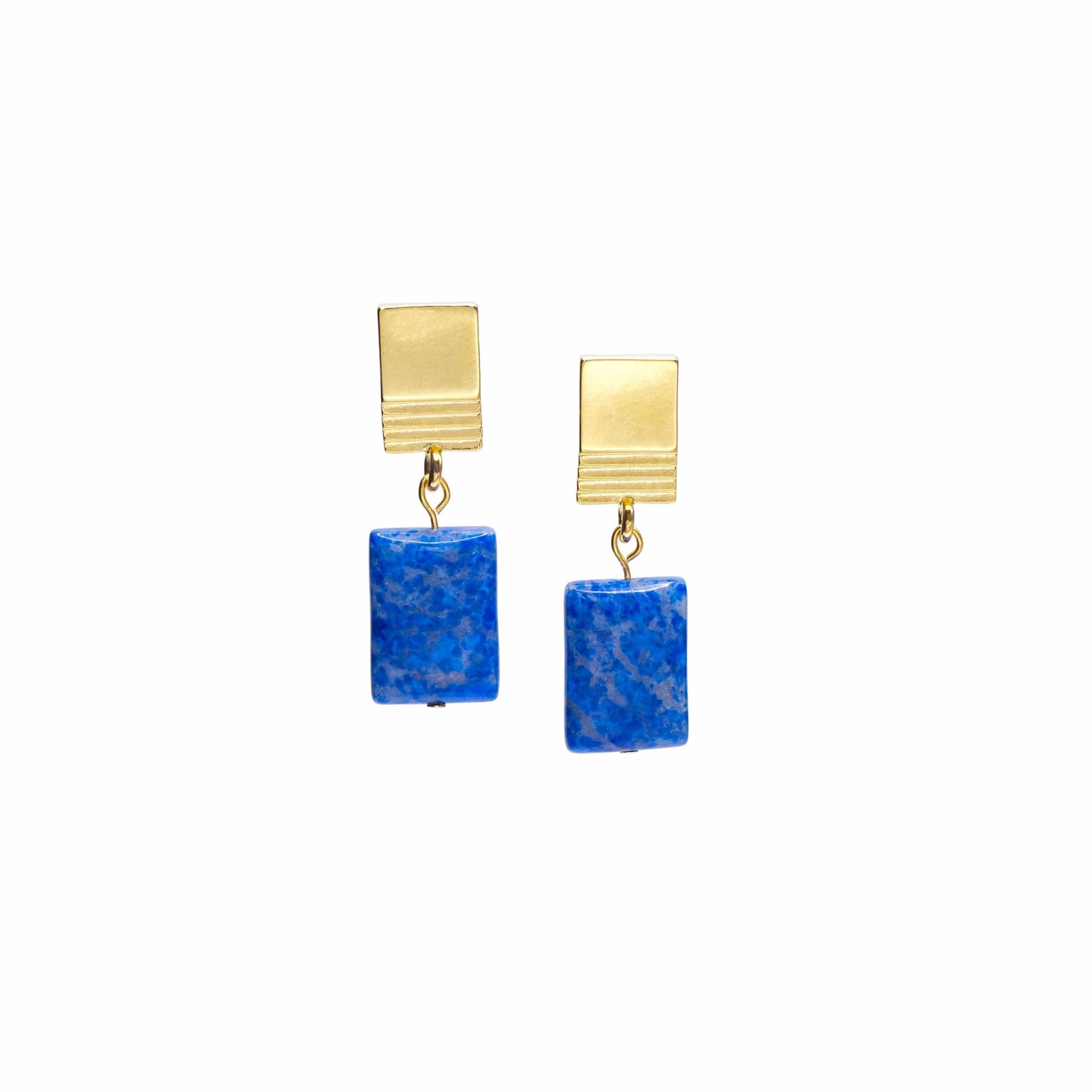 VUE by SEK Earrings gold layered square + denim lapis earrings