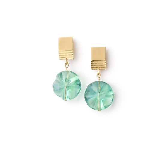 VUE by SEK Earrings gold layered square + green fluorite earrings