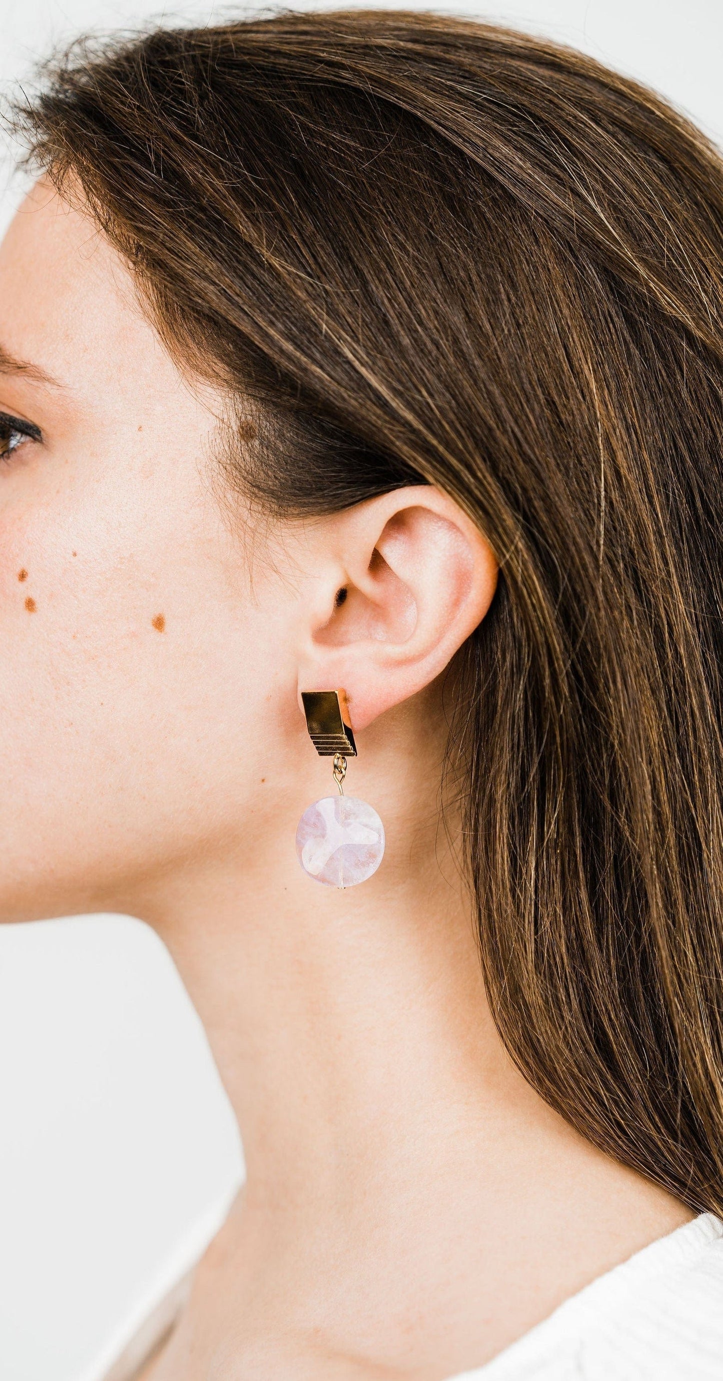 VUE by SEK Earrings gold layered square + wavy amethyst earrings