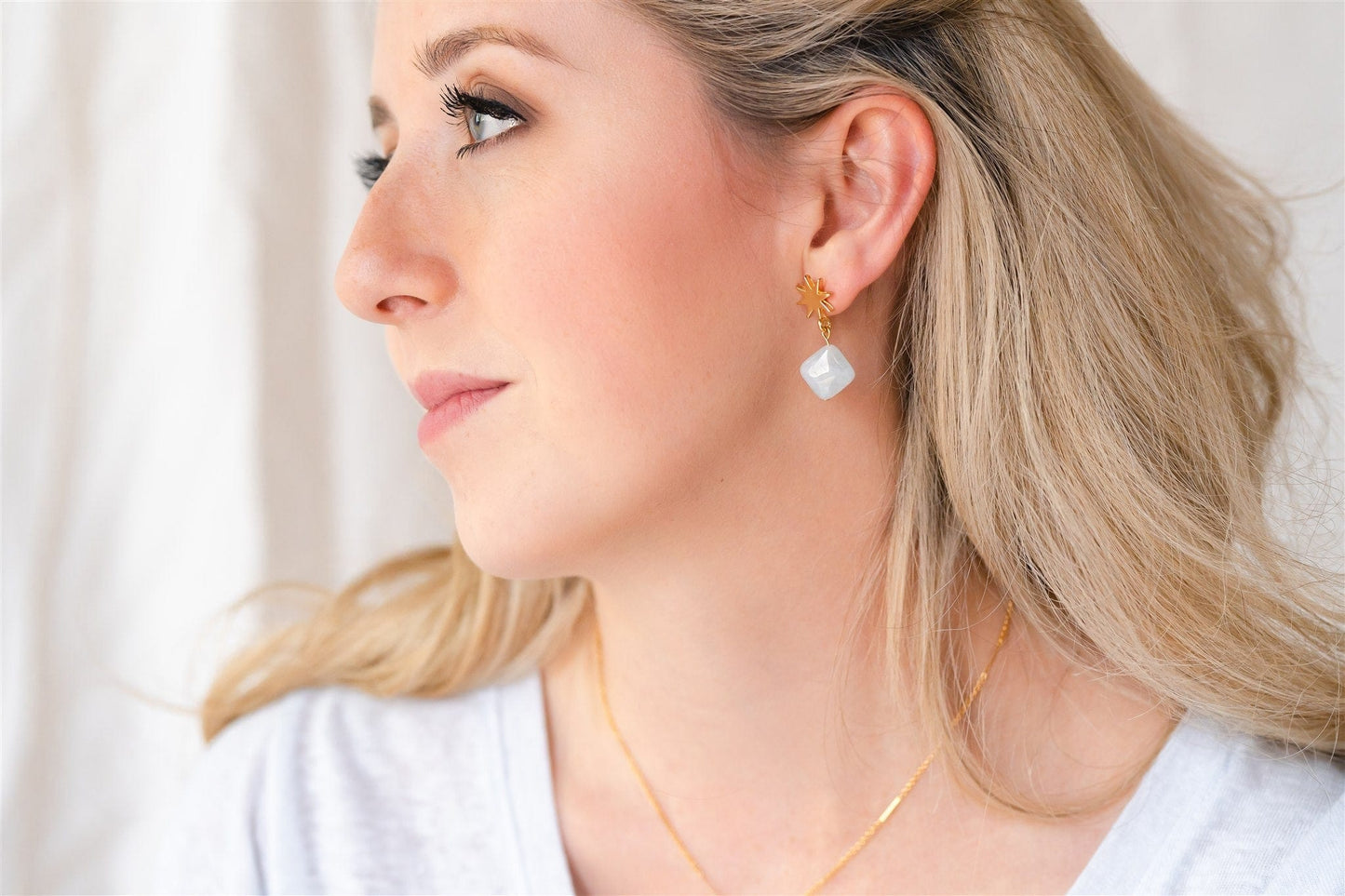 VUE by SEK Earrings gold star + mini aquamarine earrings