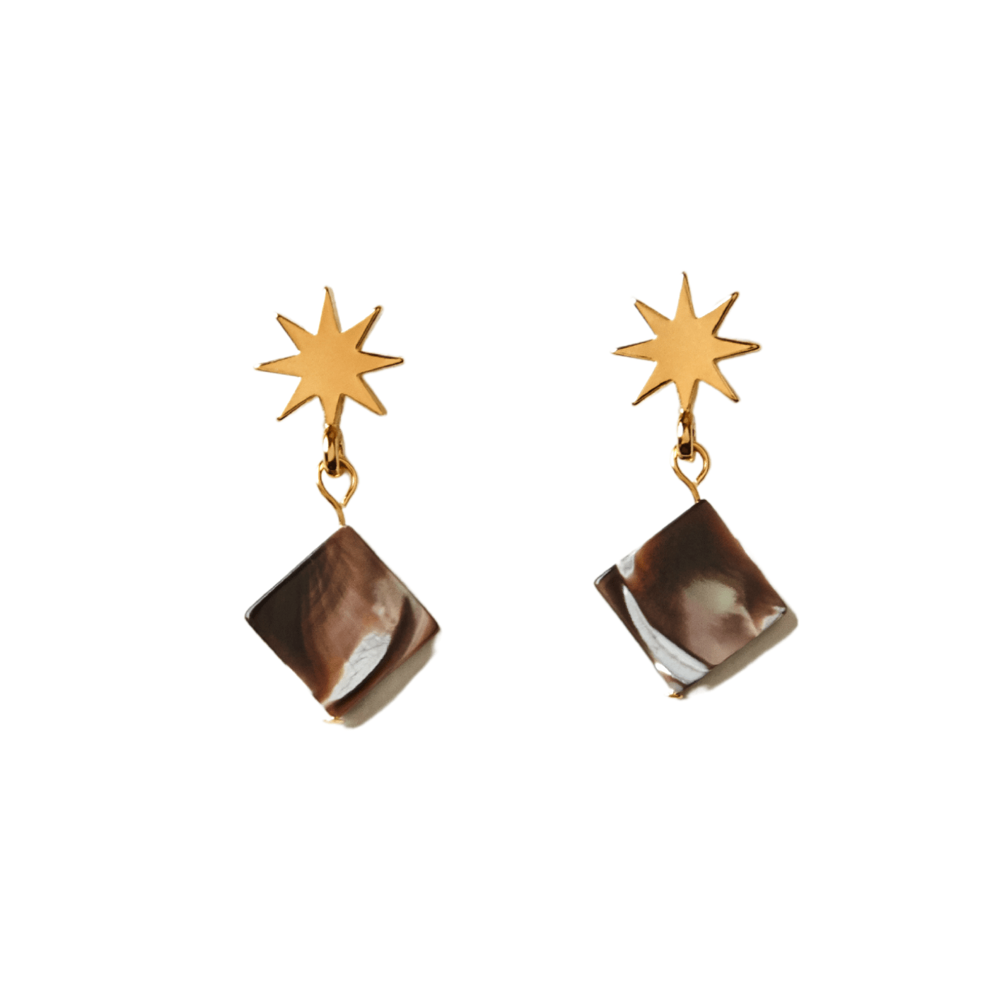 VUE by SEK Earrings gold star + mini brown mother-of-pearl earrings